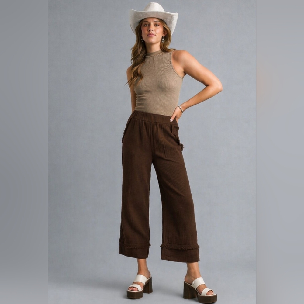 Umgee Chocolate Wide-Leg Pants Sz M, L - Picture 2 of 4